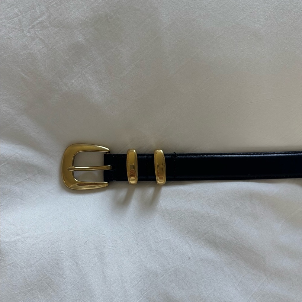 Aritzia Legendary Solid Brass Leather Belt - Black/Gold XS
